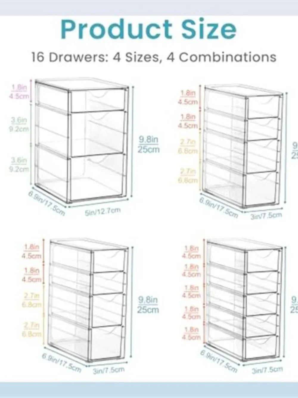 Clear Drawer Organizer 16 Drawer Desk Storage Makeup Organizer Plastic